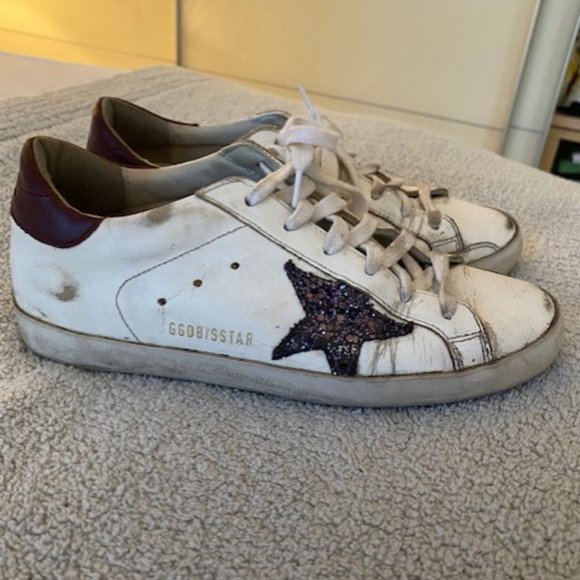 Golden Goose Shoes - Golden Goose Superstar Distressed white glitter/leather sneaker